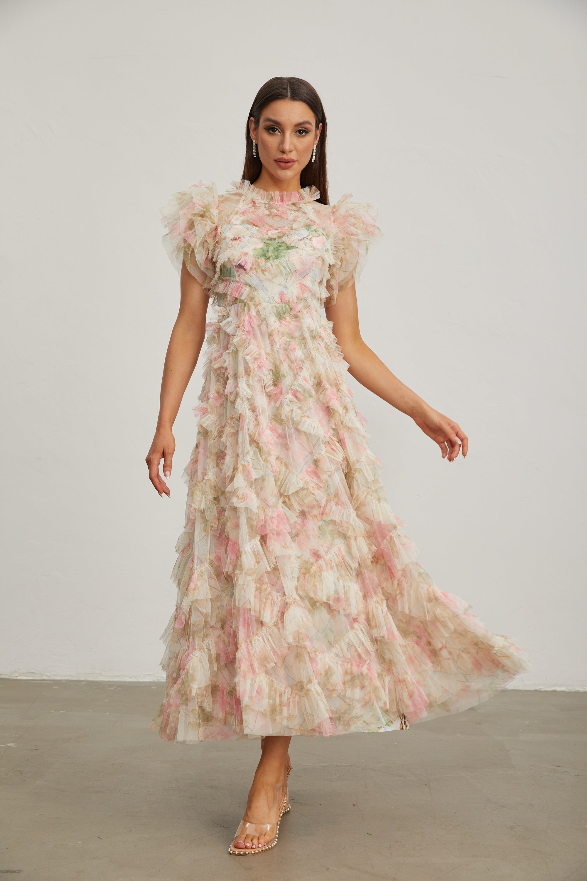 Roxane Çiçek Ruffle Maxi Elbise
