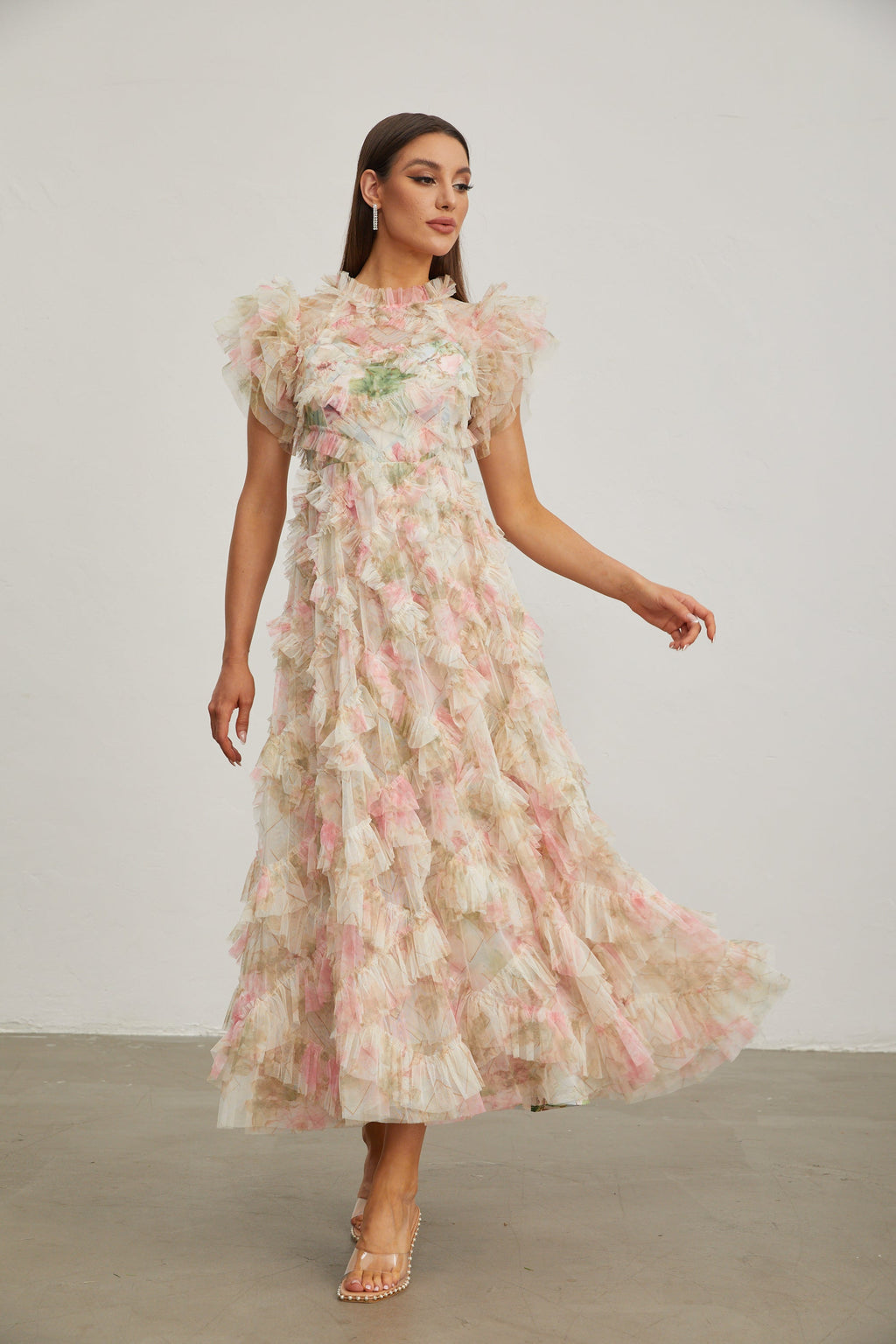 Roxane Çiçek Ruffle Maxi Elbise