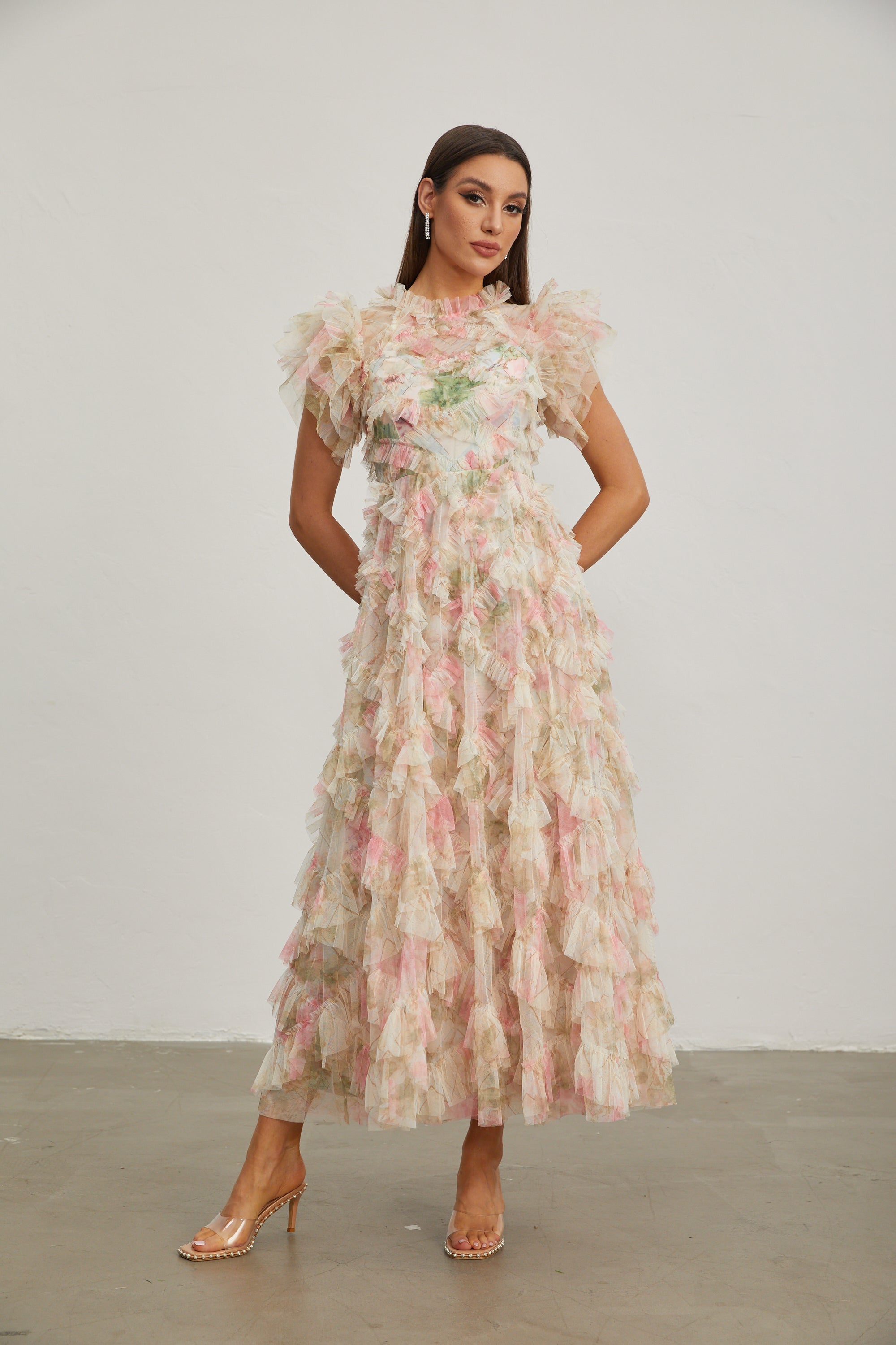 Roxane Çiçek Ruffle Maxi Elbise