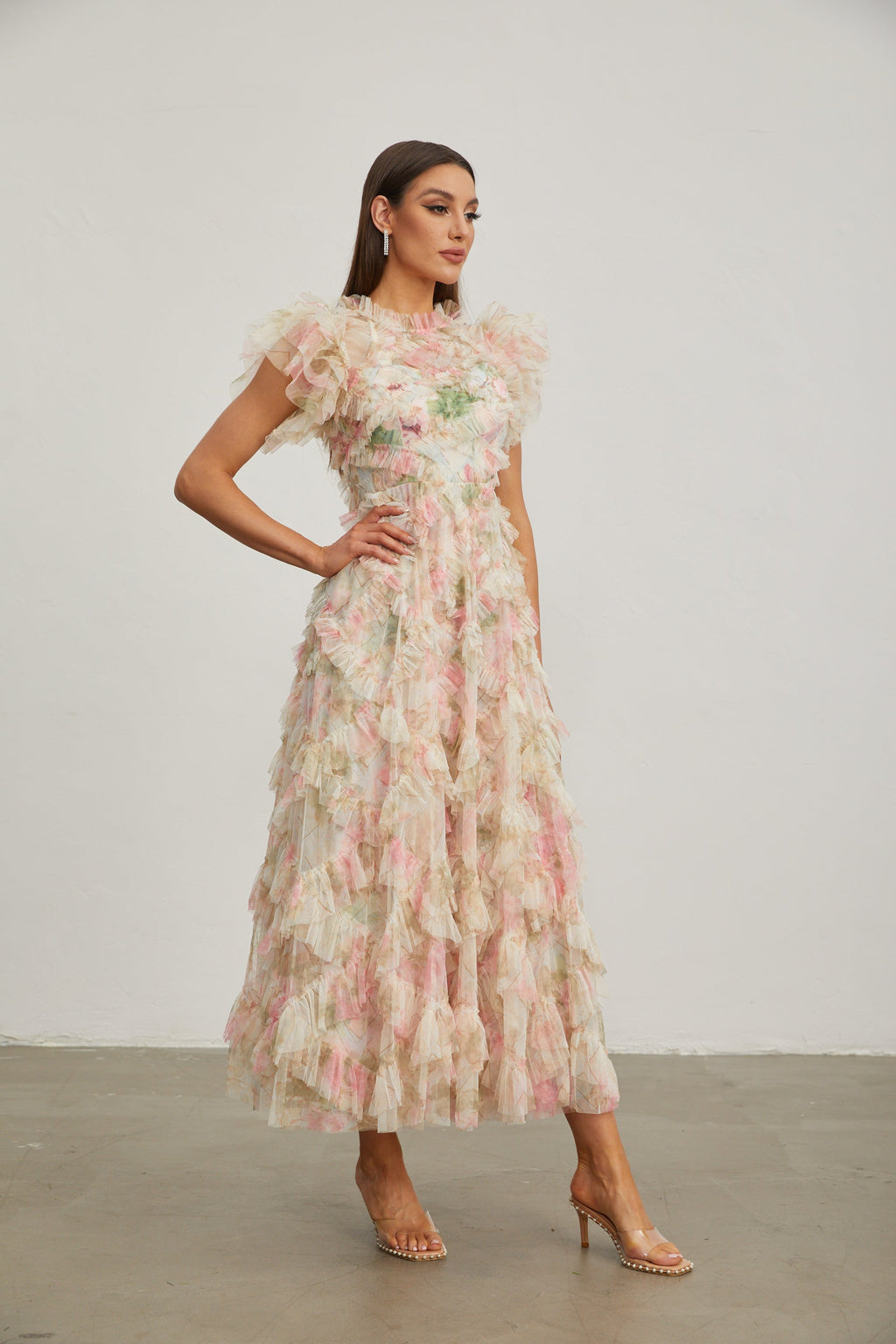 Roxane Çiçek Ruffle Maxi Elbise