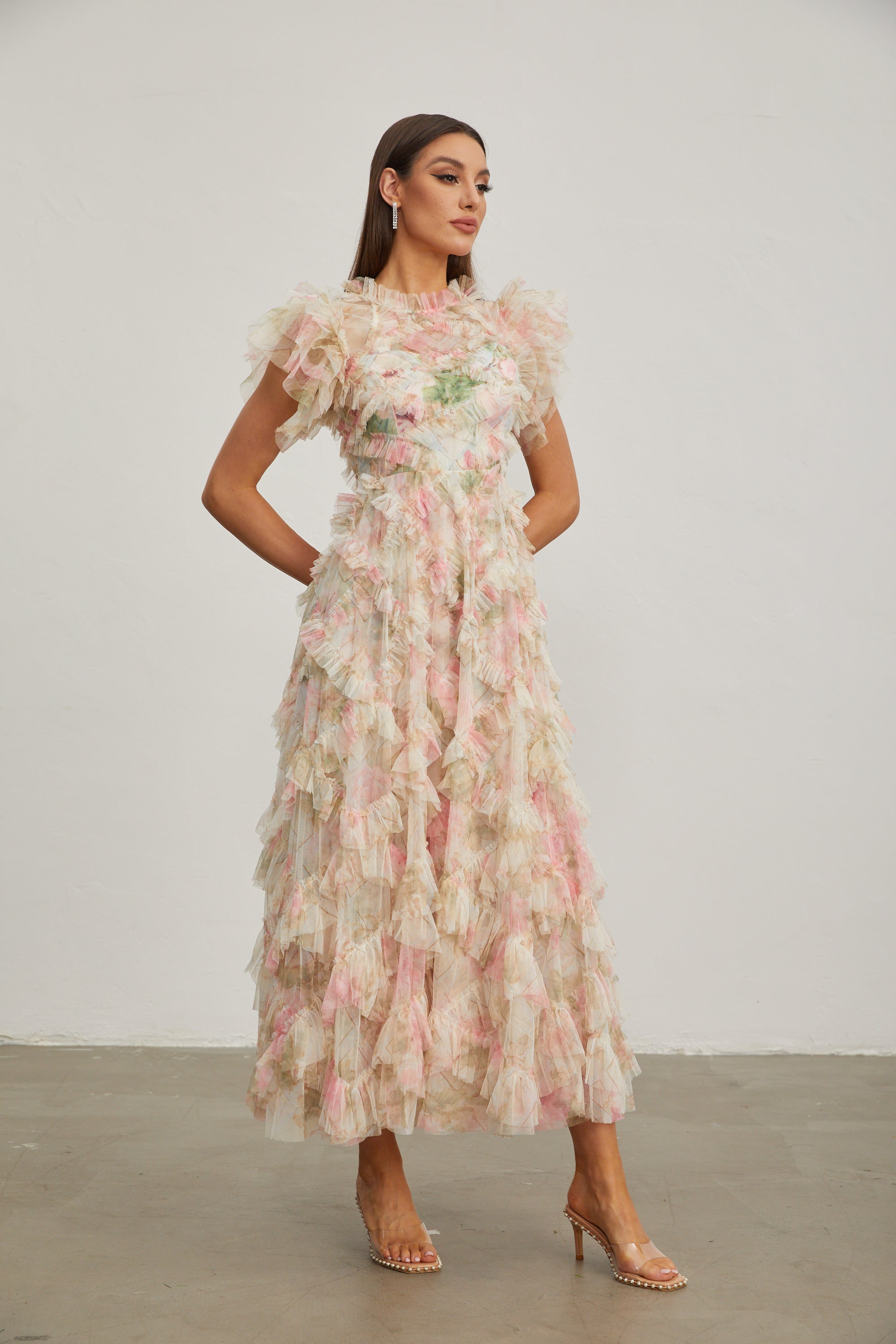 Roxane Çiçek Ruffle Maxi Elbise