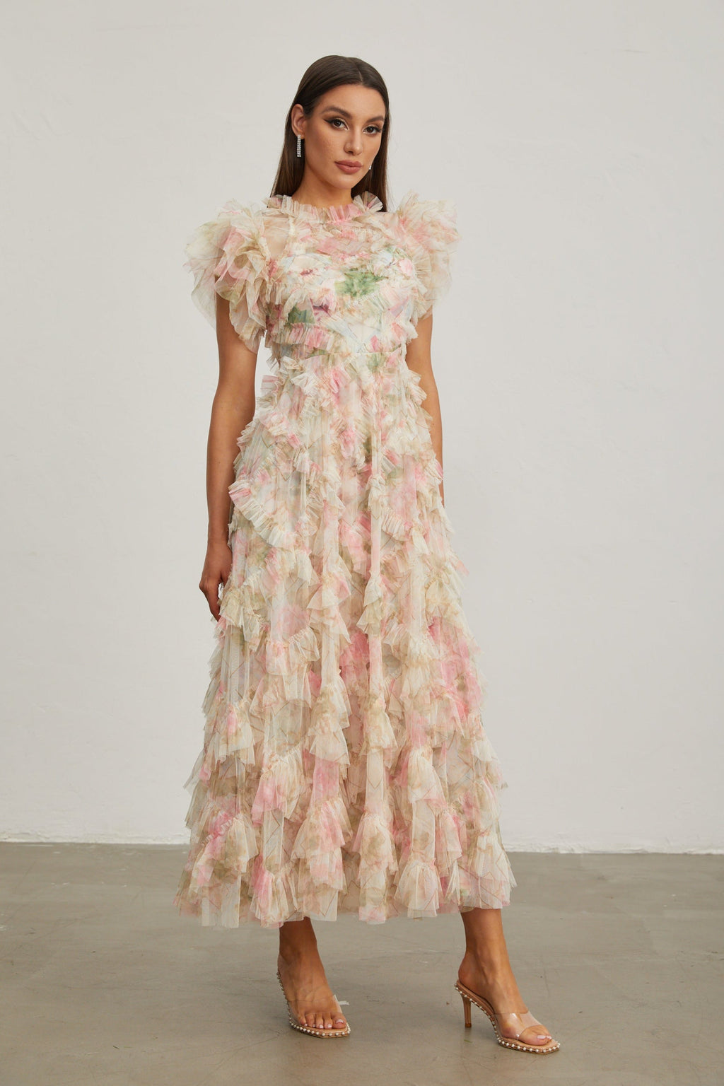 Roxane Çiçek Ruffle Maxi Elbise