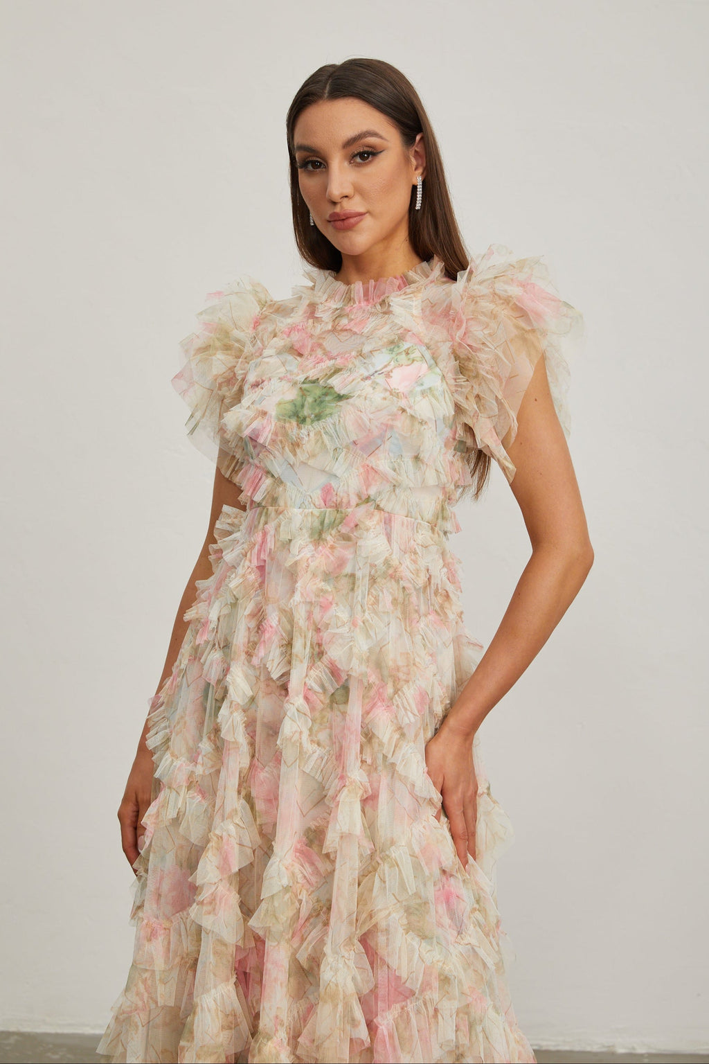 Roxane Çiçek Ruffle Maxi Elbise