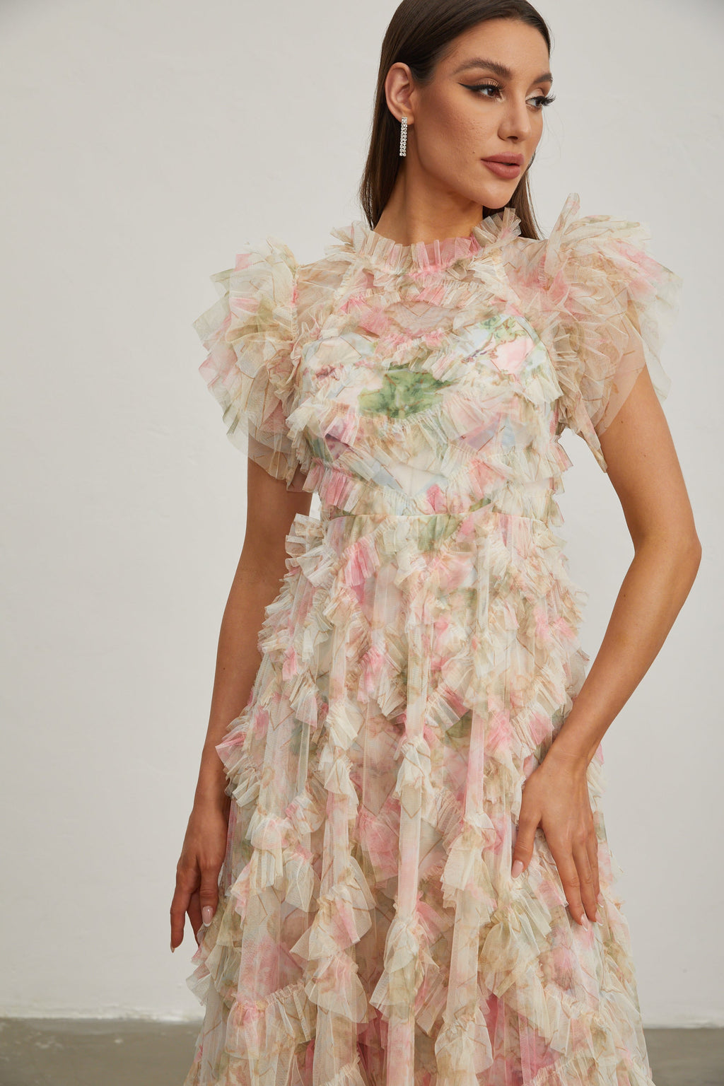 Roxane Çiçek Ruffle Maxi Elbise