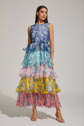 Janique Rainbow Paisley Ruffled Maxi Elbise