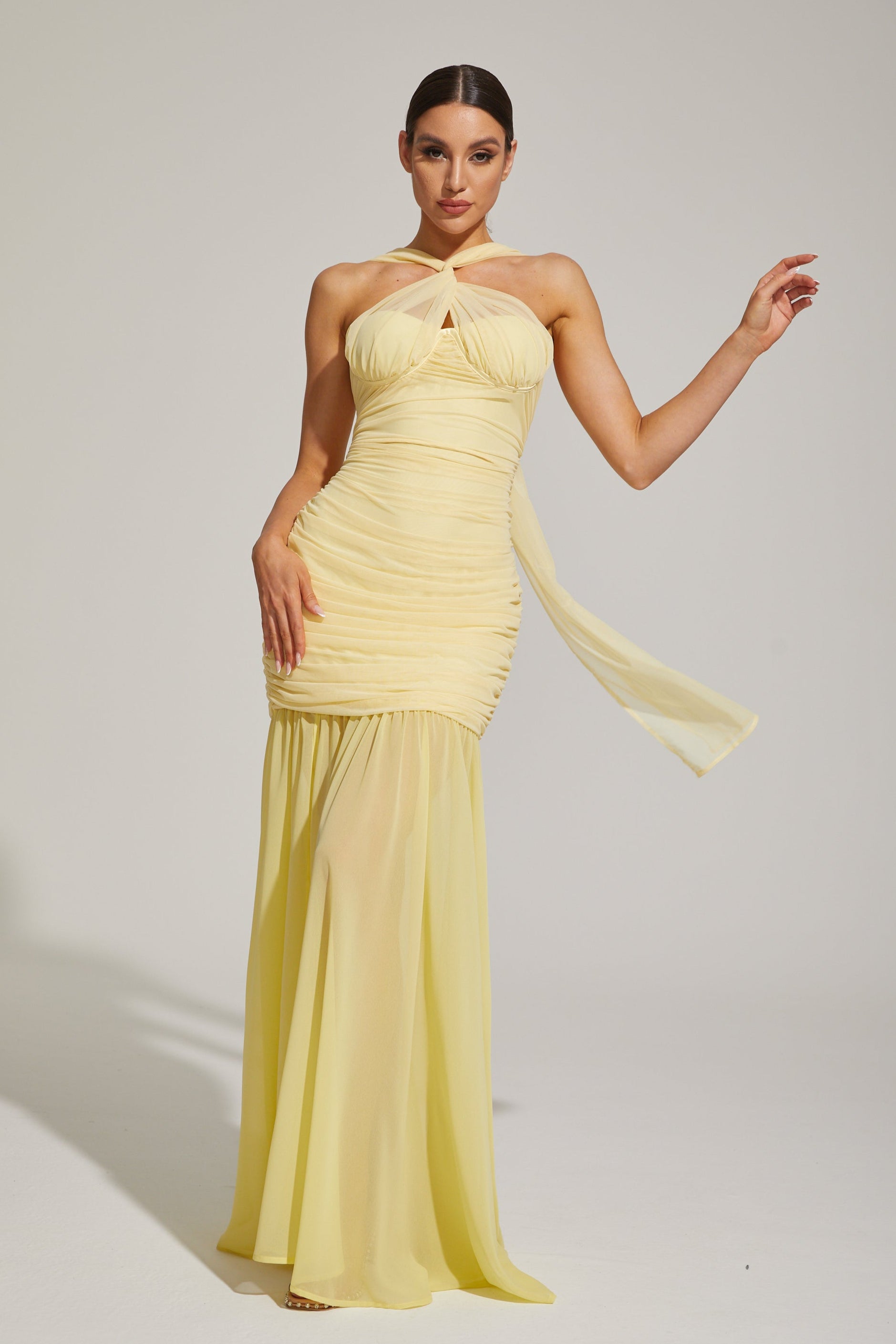 Lucienne Limonata Halter Deniz Kızı Maxi Elbise