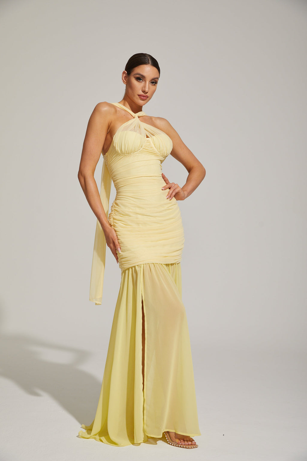 Lucienne Limonata Halter Deniz Kızı Maxi Elbise