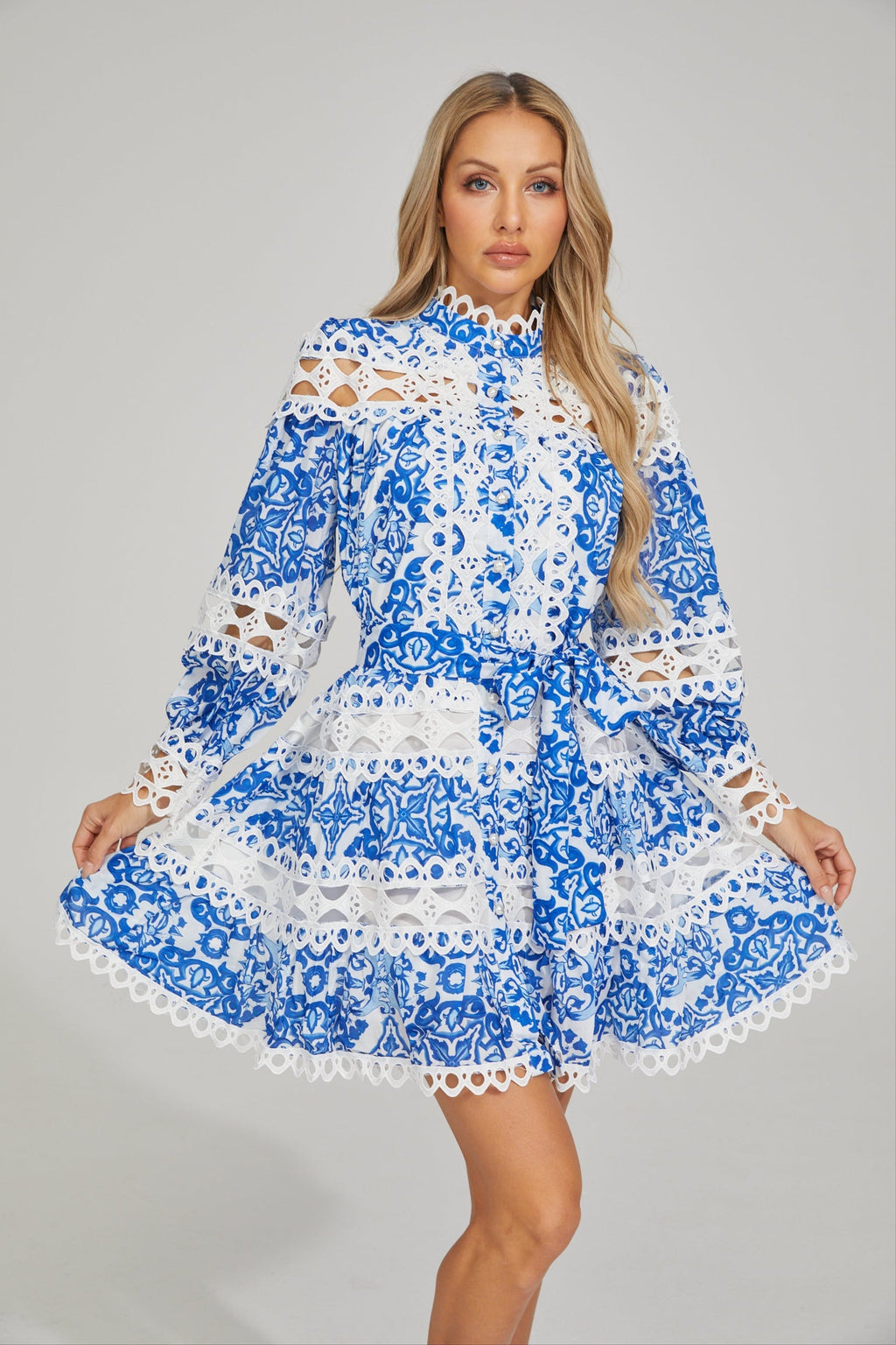 Harper Bluebell Çiçekli A-Line Mini Elbise