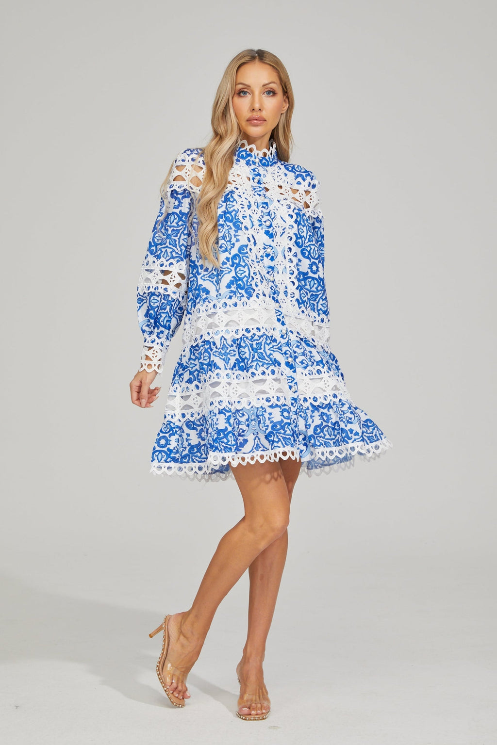 Harper Bluebell Çiçekli A-Line Mini Elbise