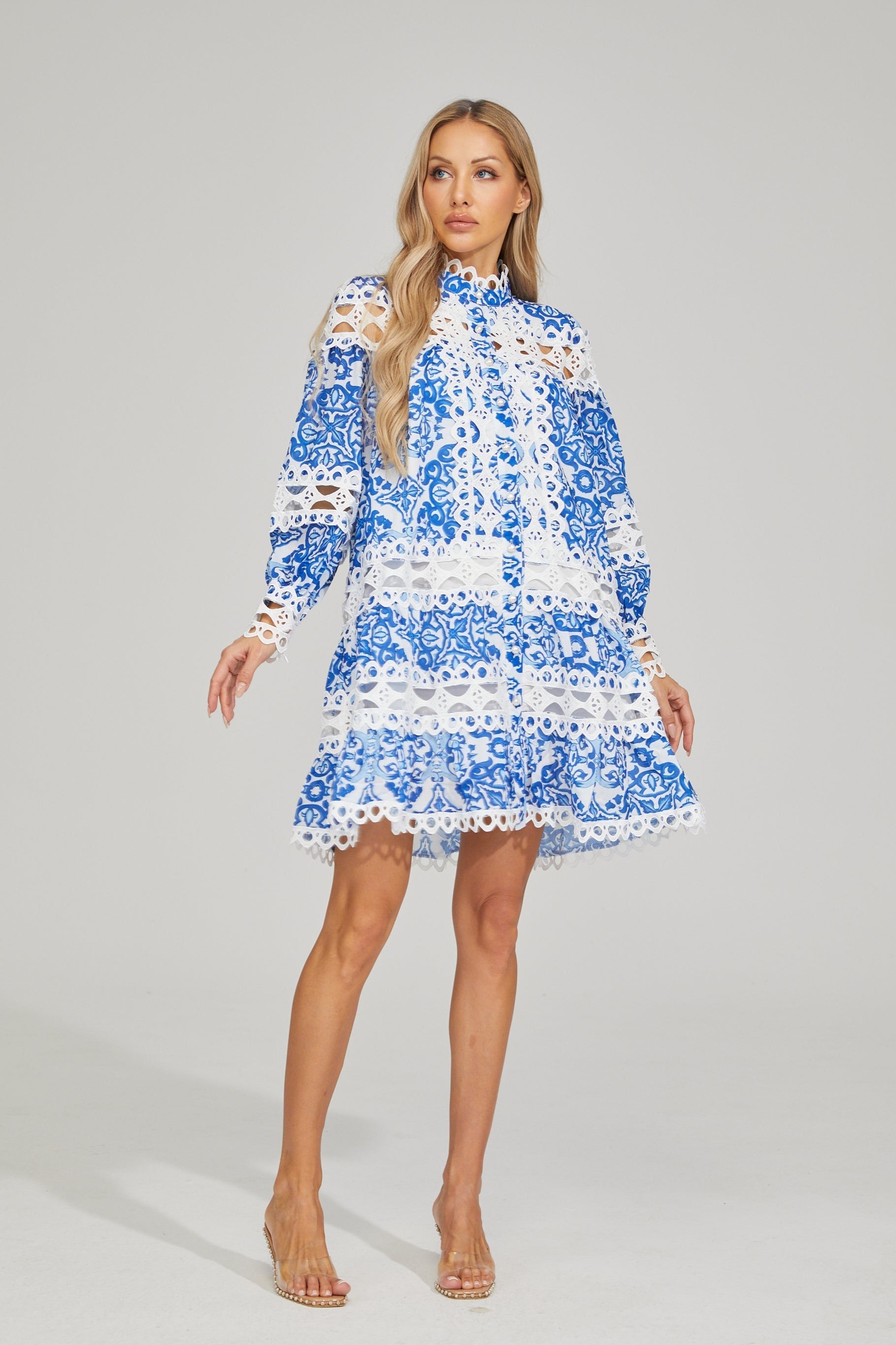 Harper Bluebell Çiçekli A-Line Mini Elbise