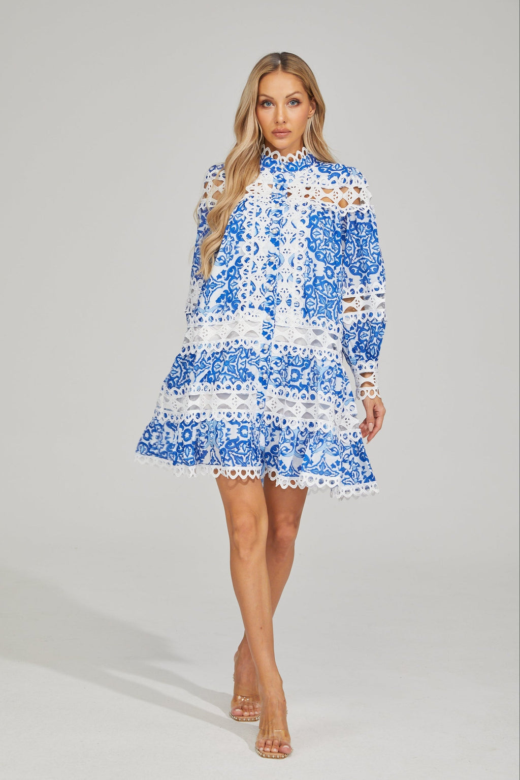 Harper Bluebell Çiçekli A-Line Mini Elbise