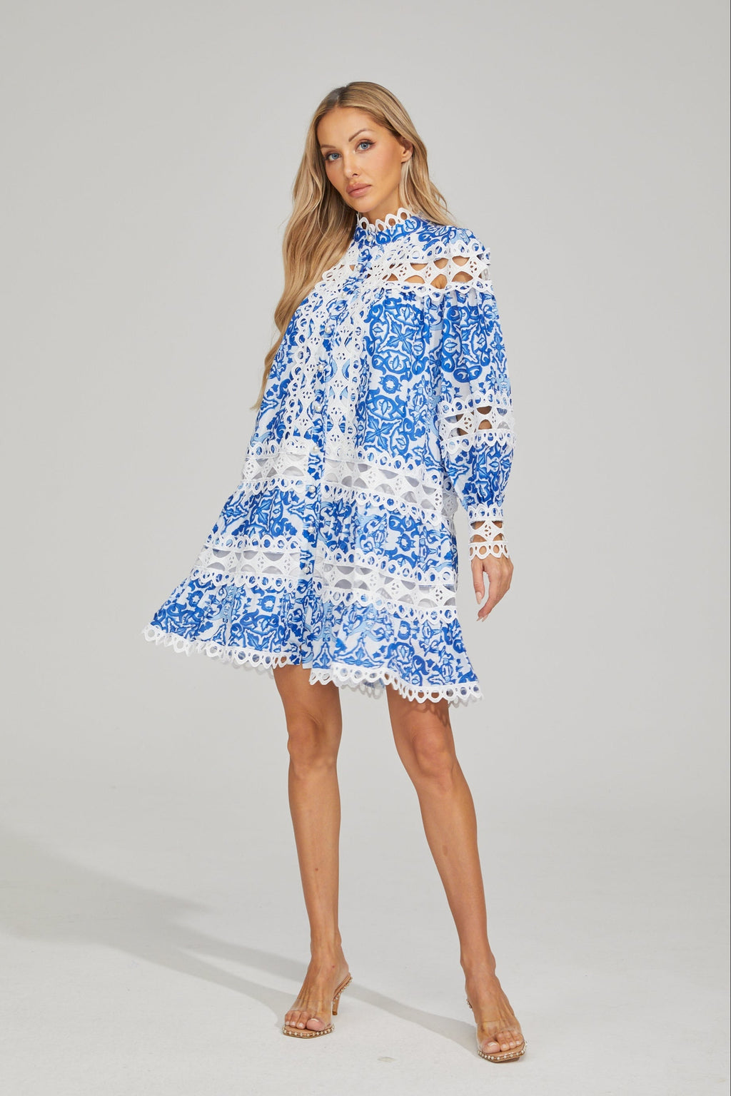 Harper Bluebell Çiçekli A-Line Mini Elbise