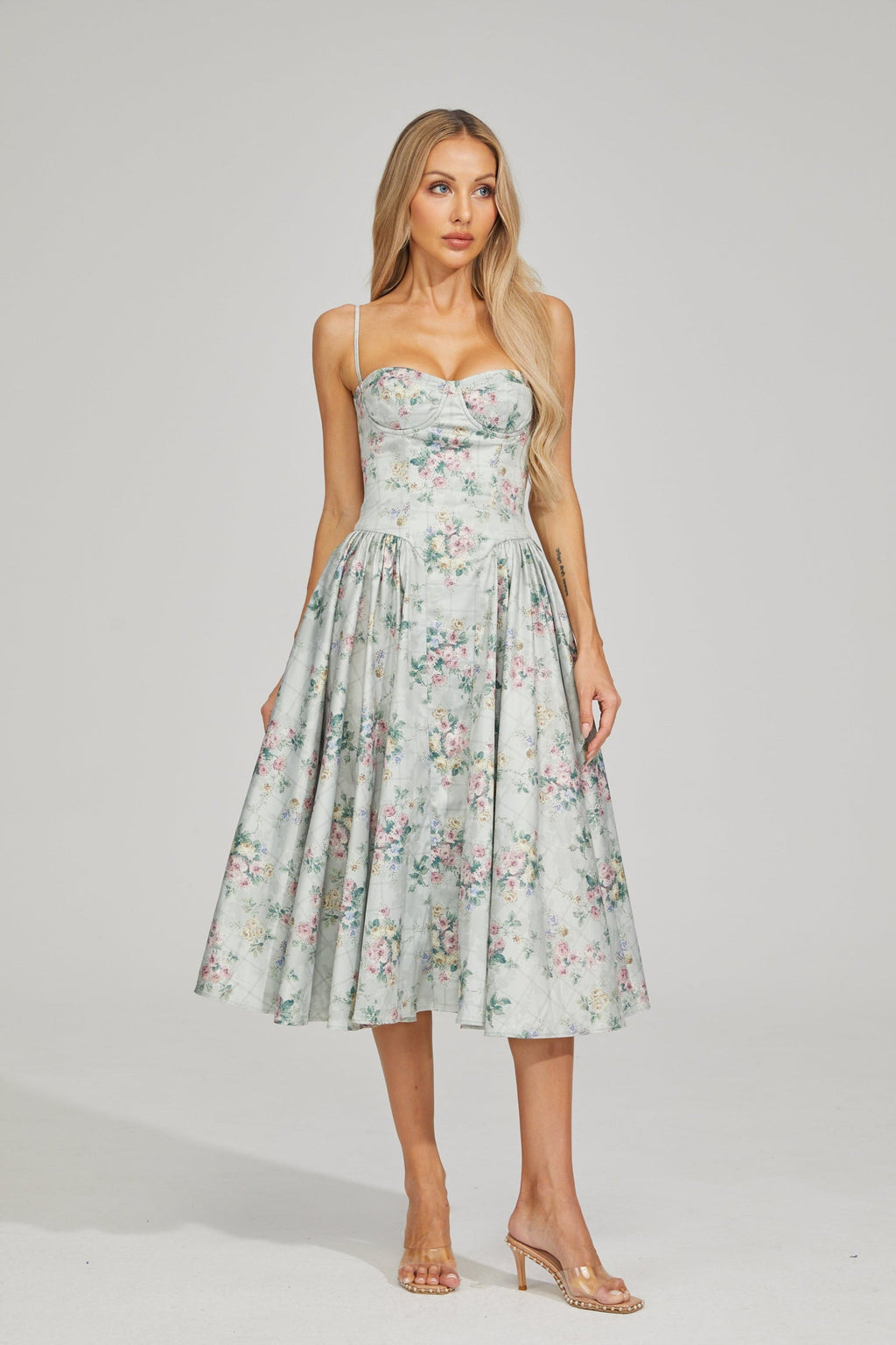 Tinsley Fleur Saten Midi Elbise
