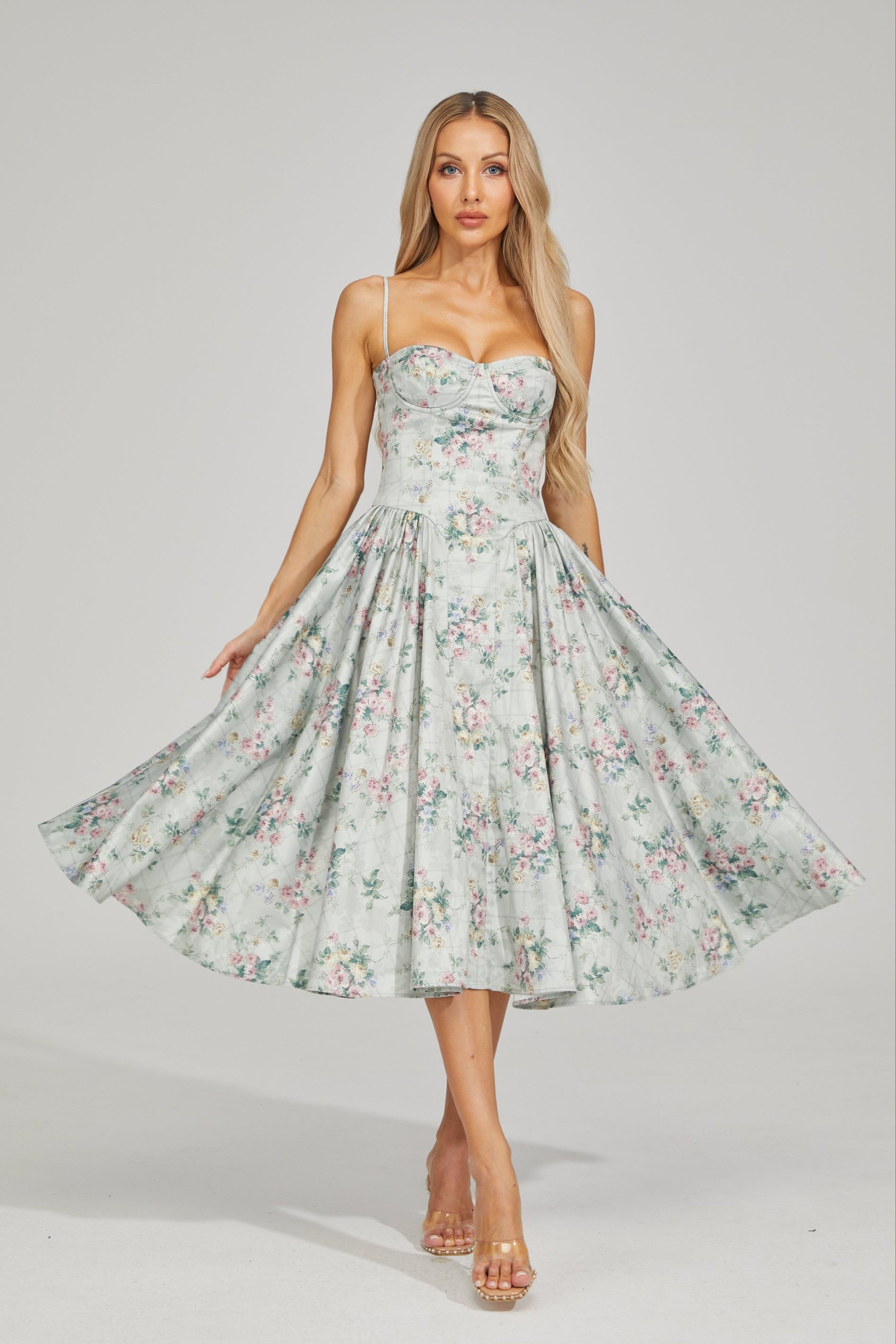 Tinsley Fleur Saten Midi Elbise