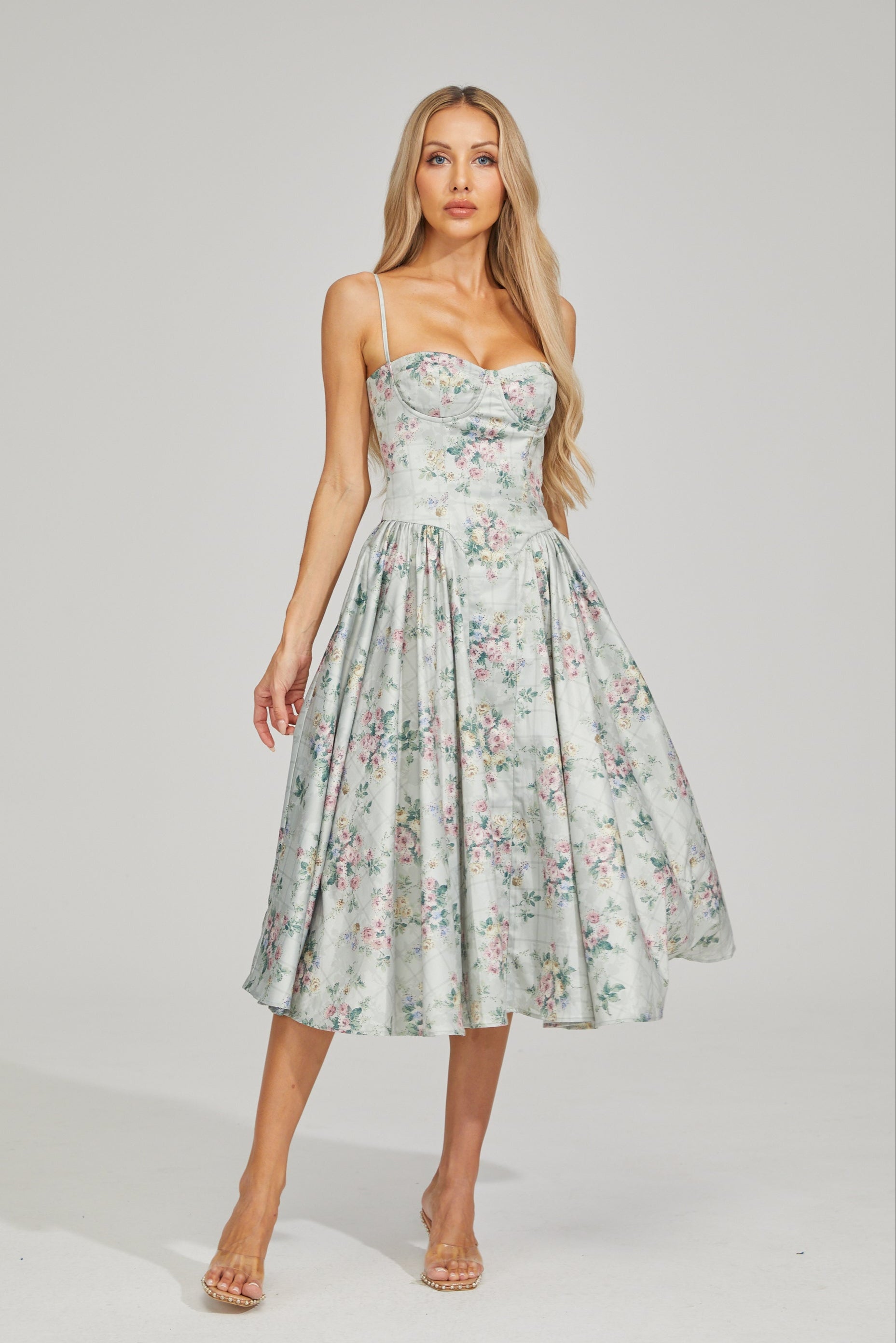 Tinsley Fleur Saten Midi Elbise