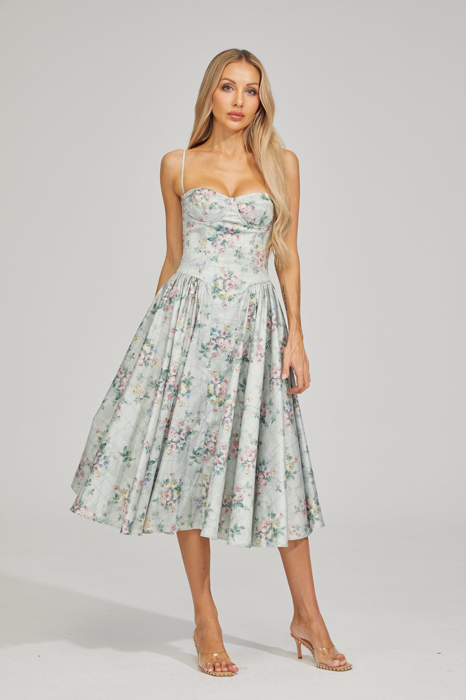 Tinsley Fleur Saten Midi Elbise