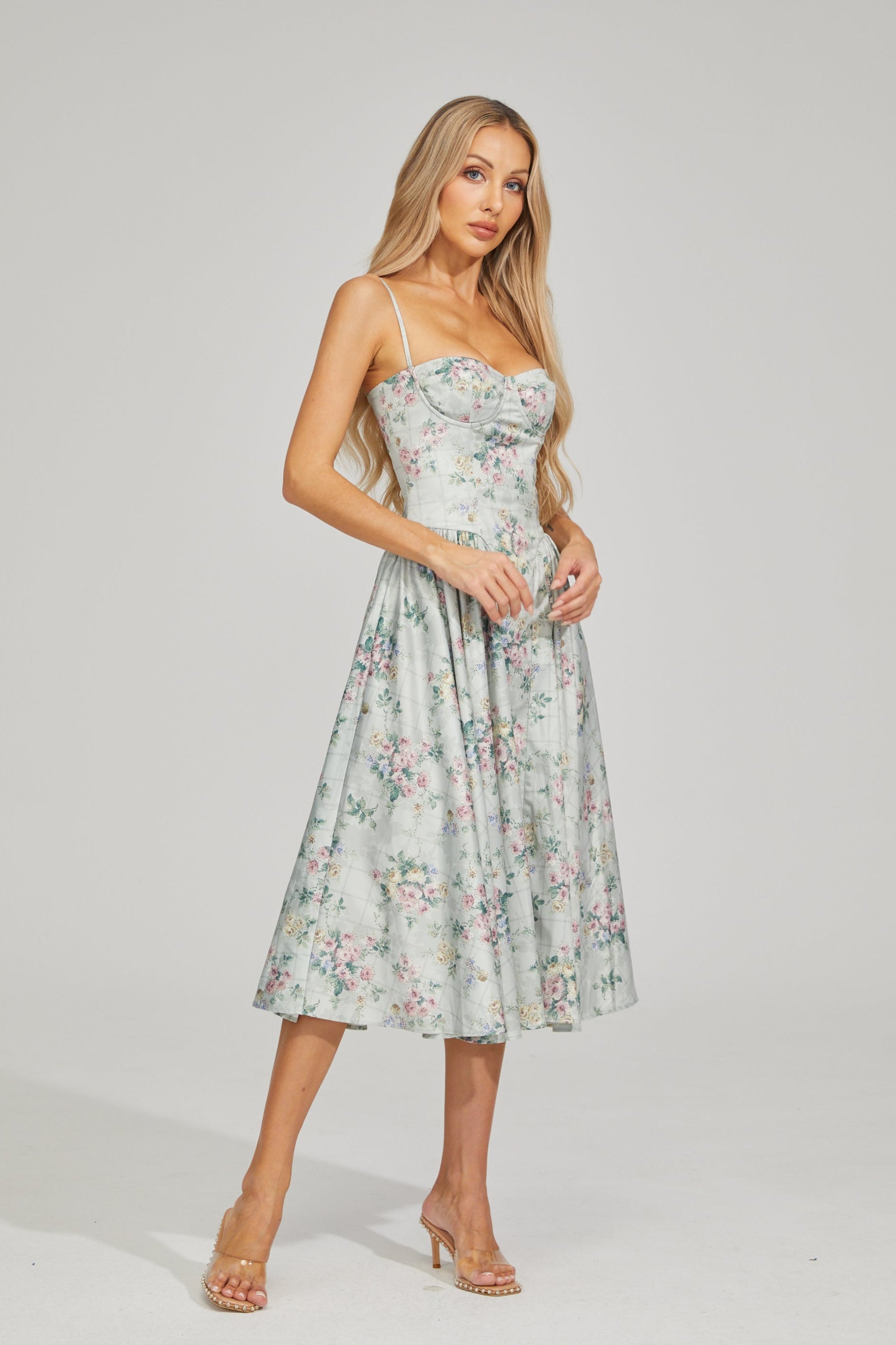 Tinsley Fleur Saten Midi Elbise