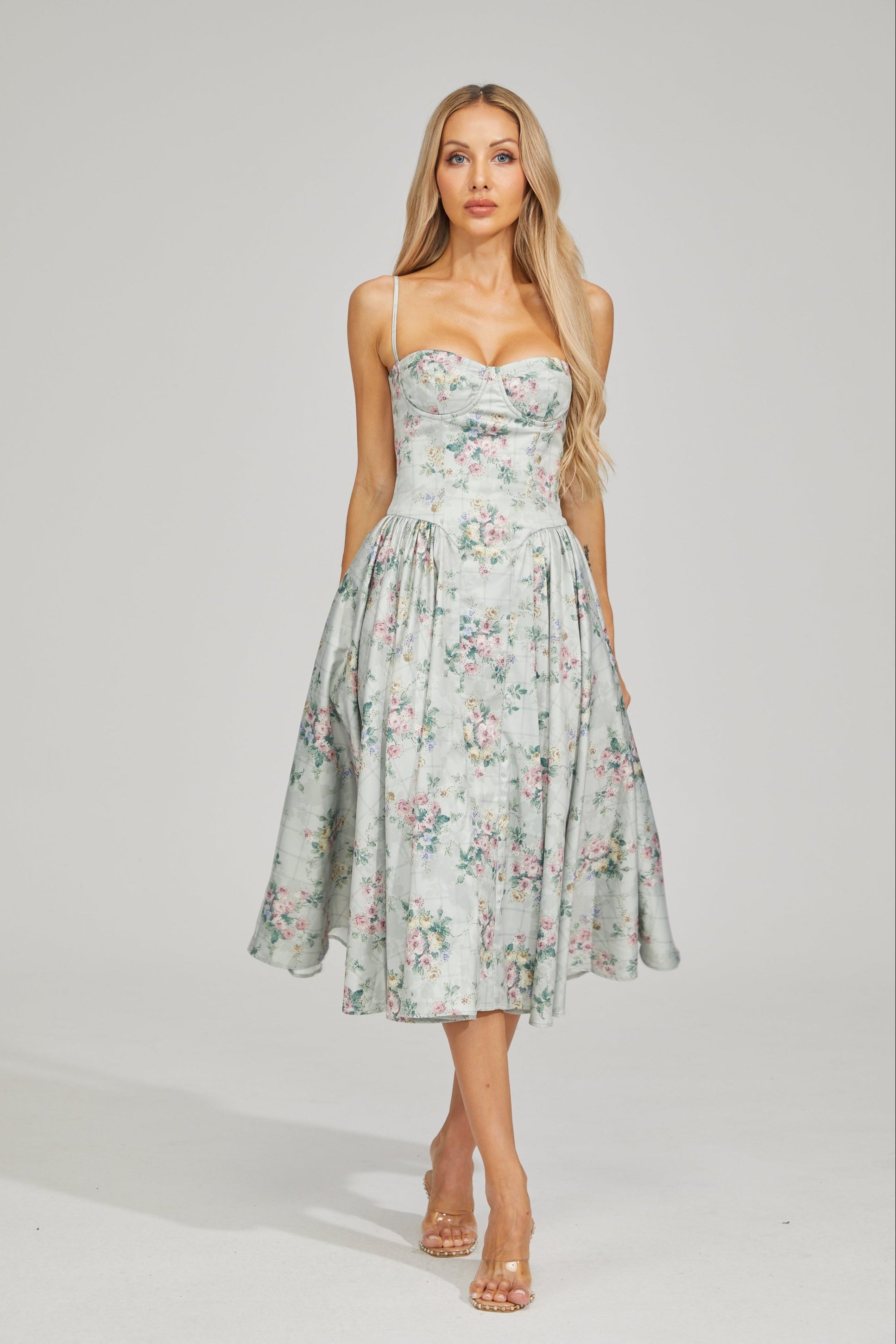 Tinsley Fleur Saten Midi Elbise