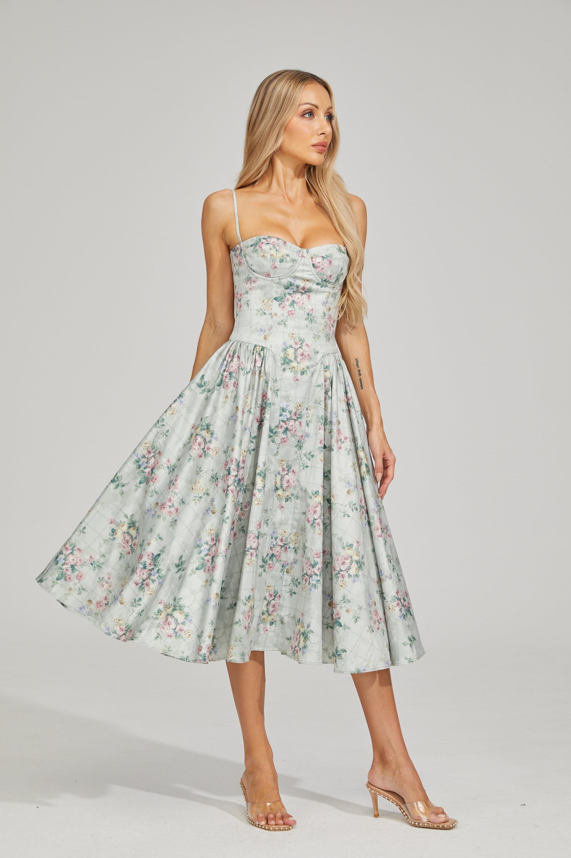 Tinsley Fleur Saten Midi Elbise