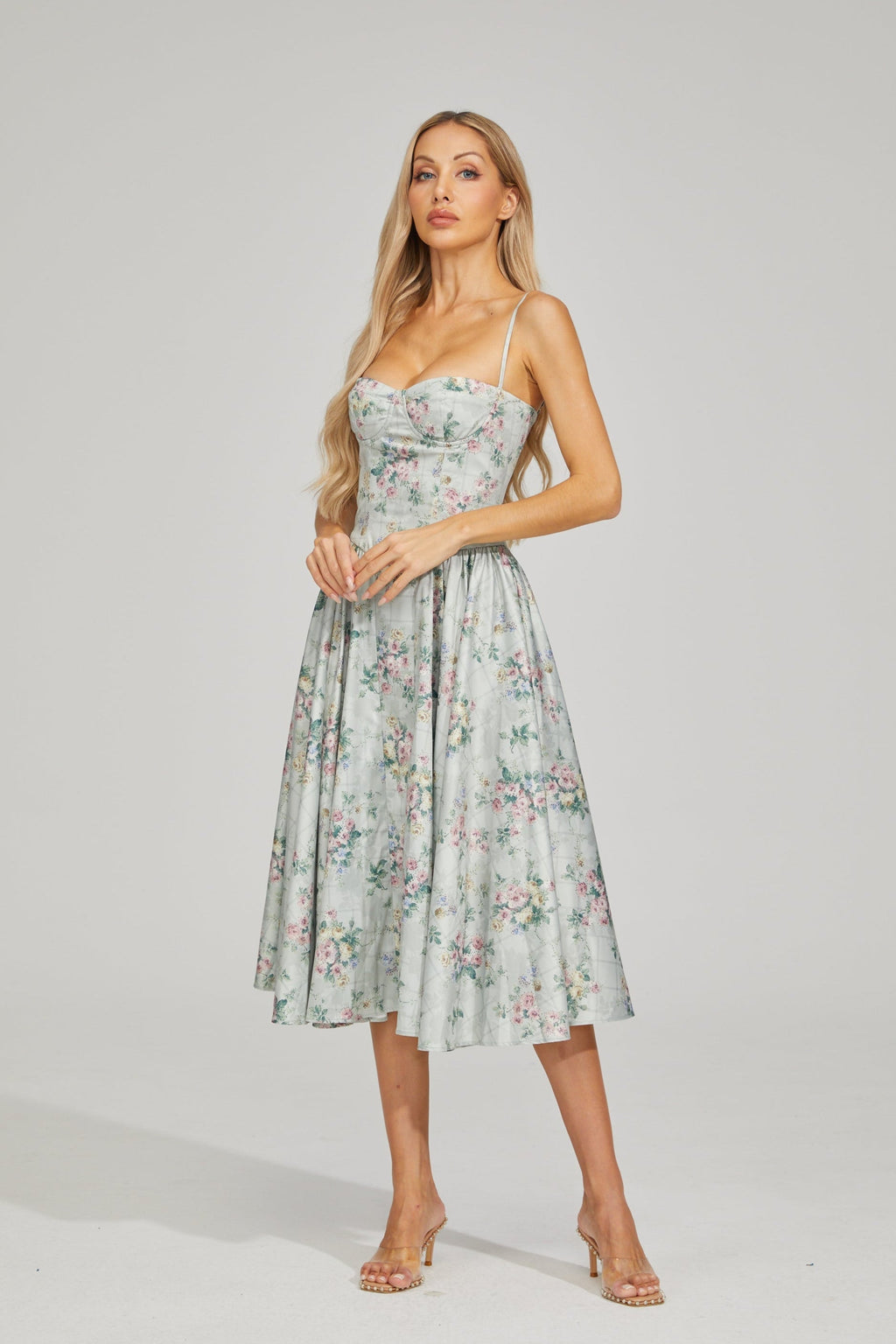 Tinsley Fleur Saten Midi Elbise