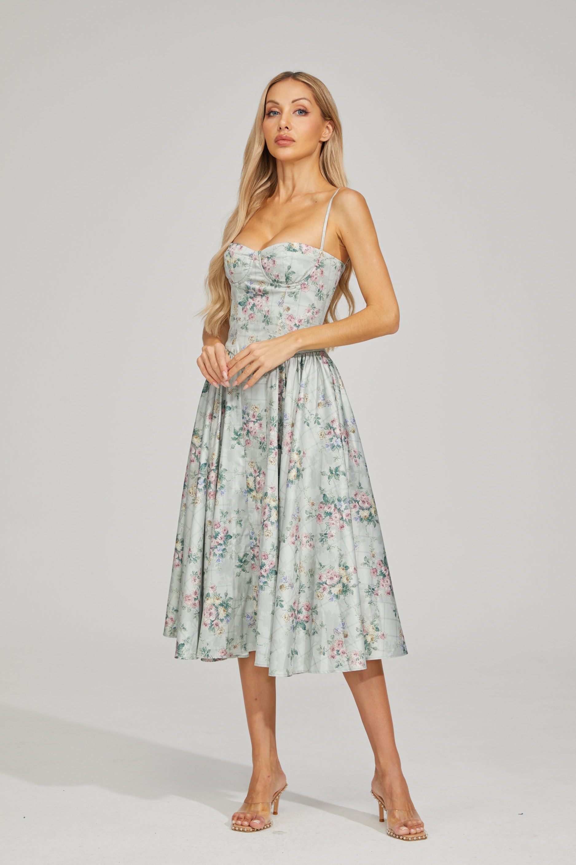 Tinsley Fleur Saten Midi Elbise