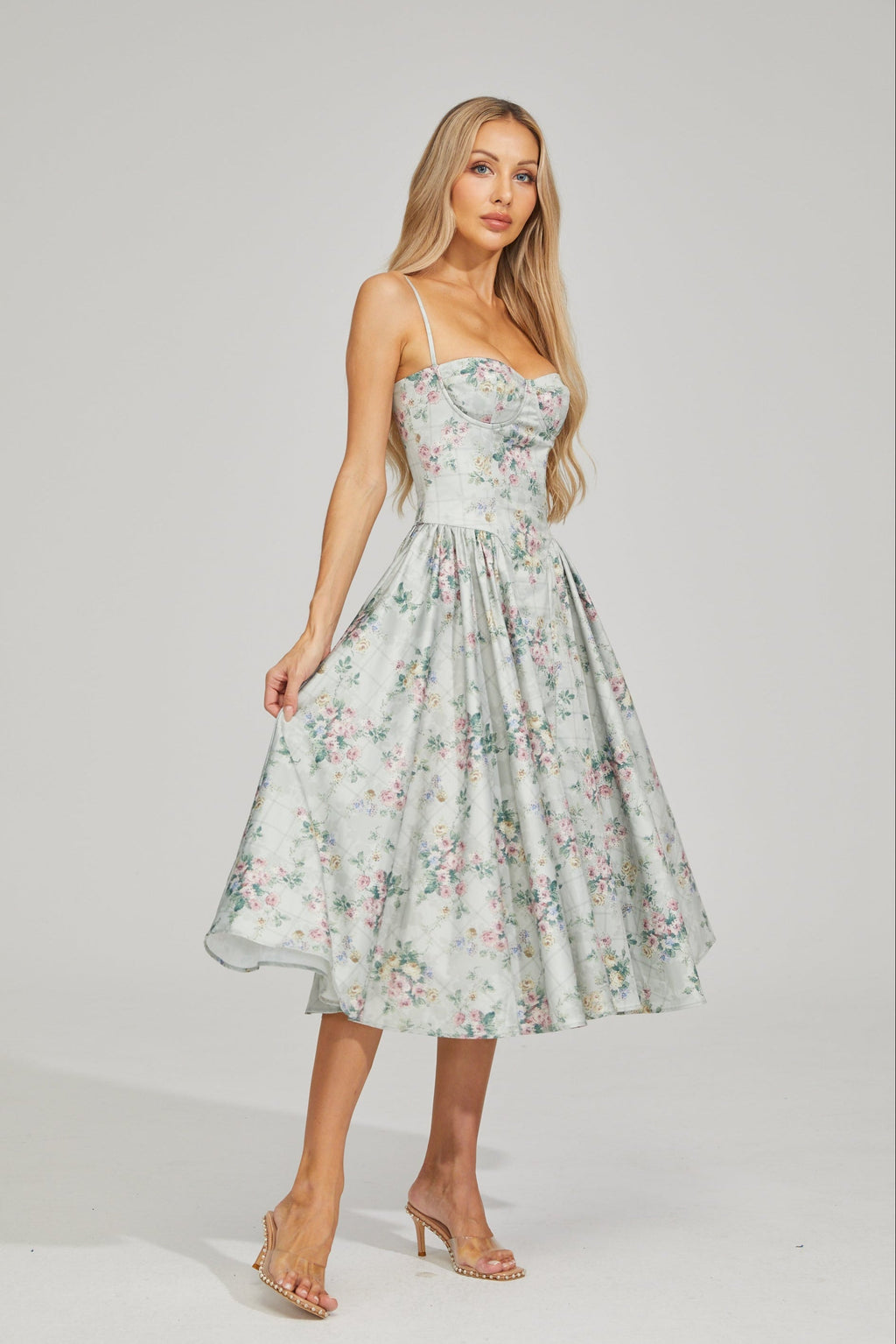 Tinsley Fleur Saten Midi Elbise