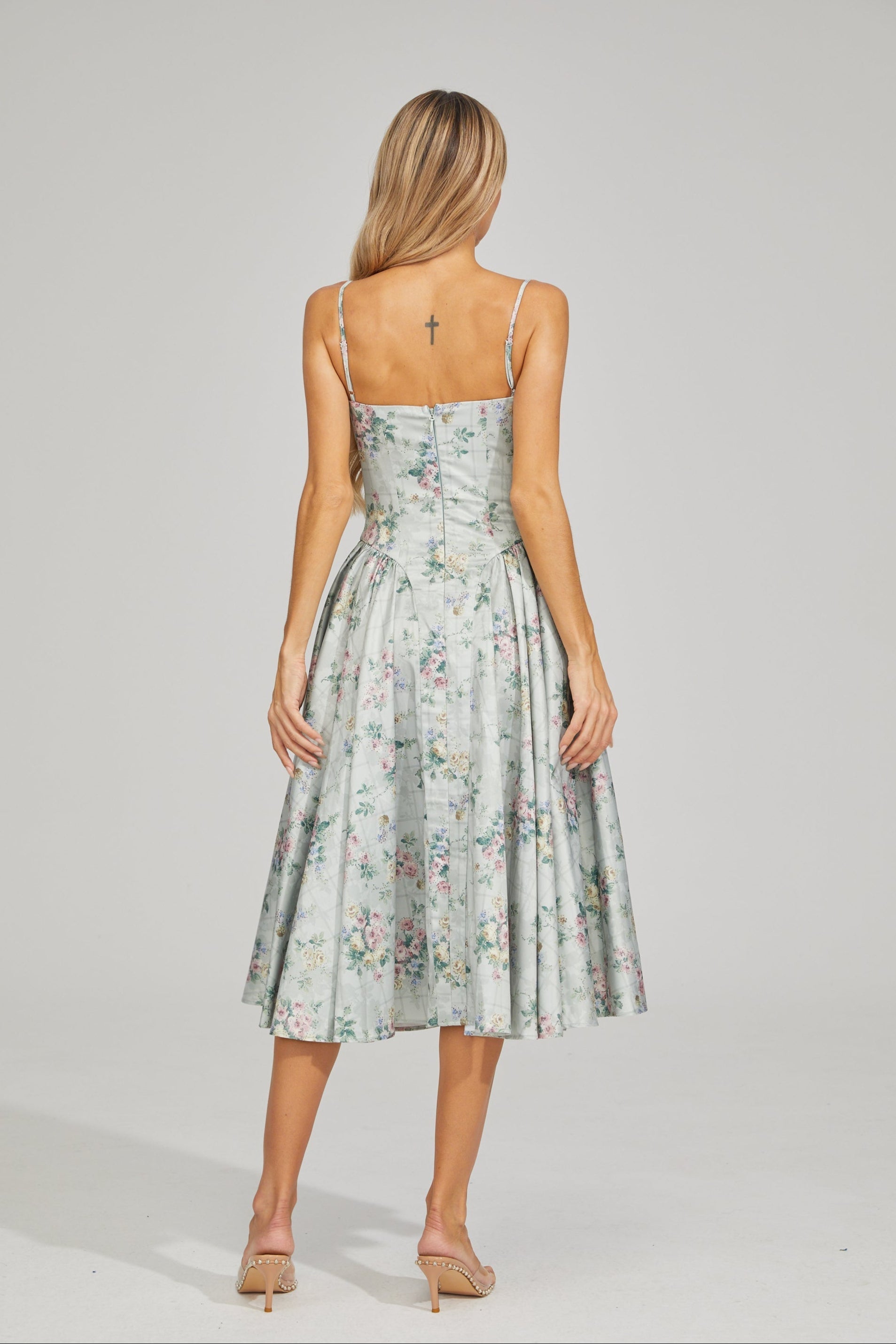 Tinsley Fleur Saten Midi Elbise