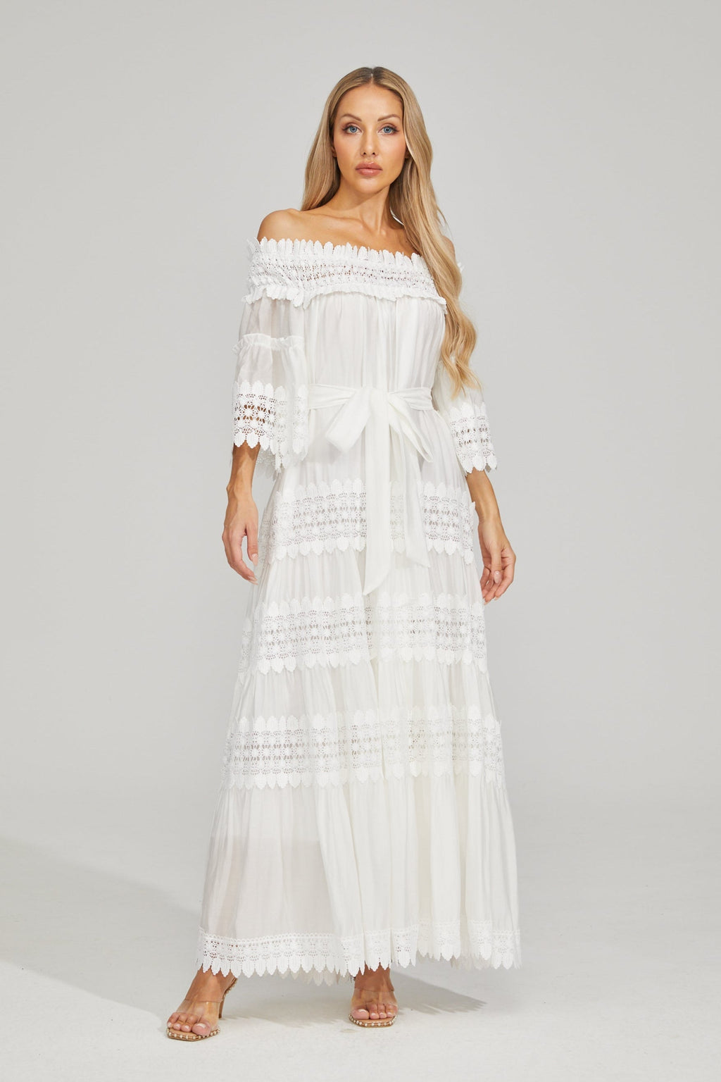 Rainaude Off-Shoulder Dantel Maxi Elbise