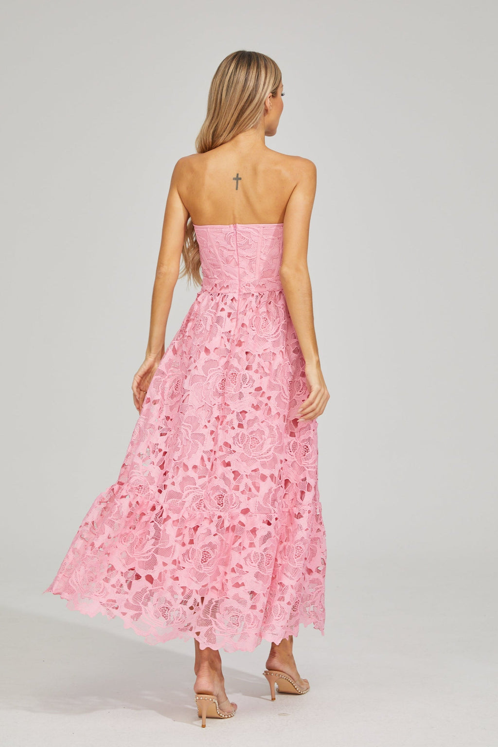 Selene Rosalie Dantel Straplez Midi Elbise