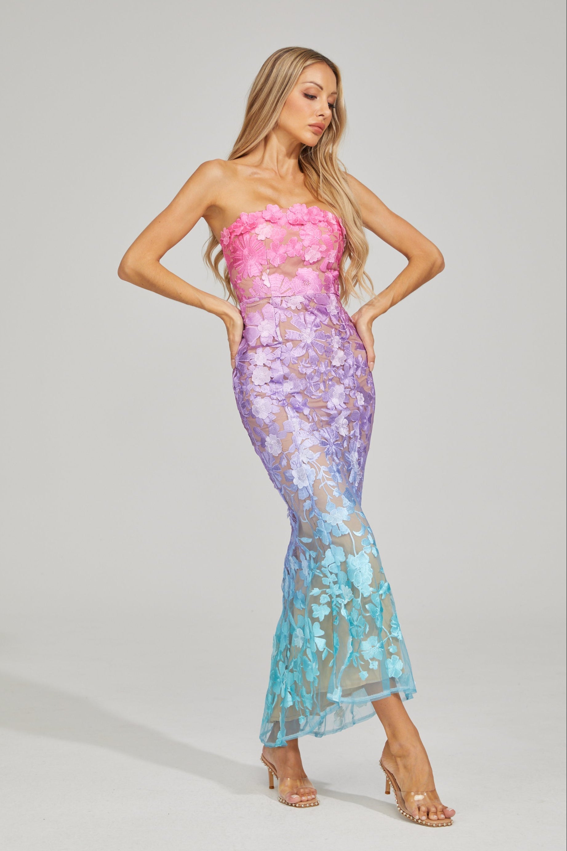 Althea Ombre Çiçekli Maxi Elbise