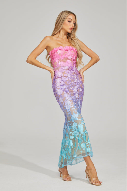 Althea Ombre Çiçekli Maxi Elbise