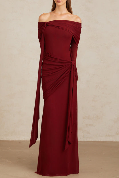 Juniper Düşük Omuzlu Drape Detaylı Maksi Elbise Kırmızı