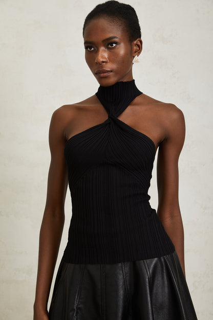 Gabrielle Halter Yaka Triko Bluz Siyah