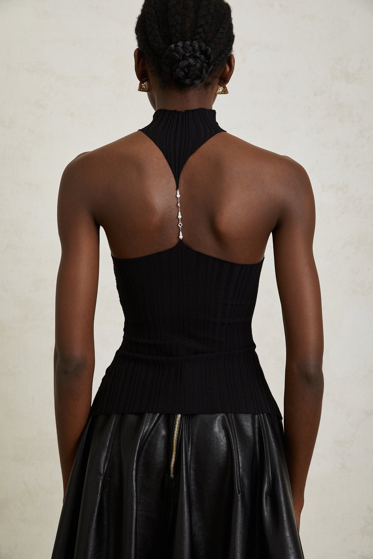 Gabrielle Halter Yaka Triko Üst Siyah