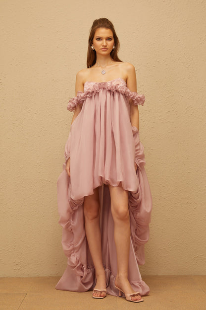 Brooklyn Parlak Balon Etek Mini Elbise Pembe