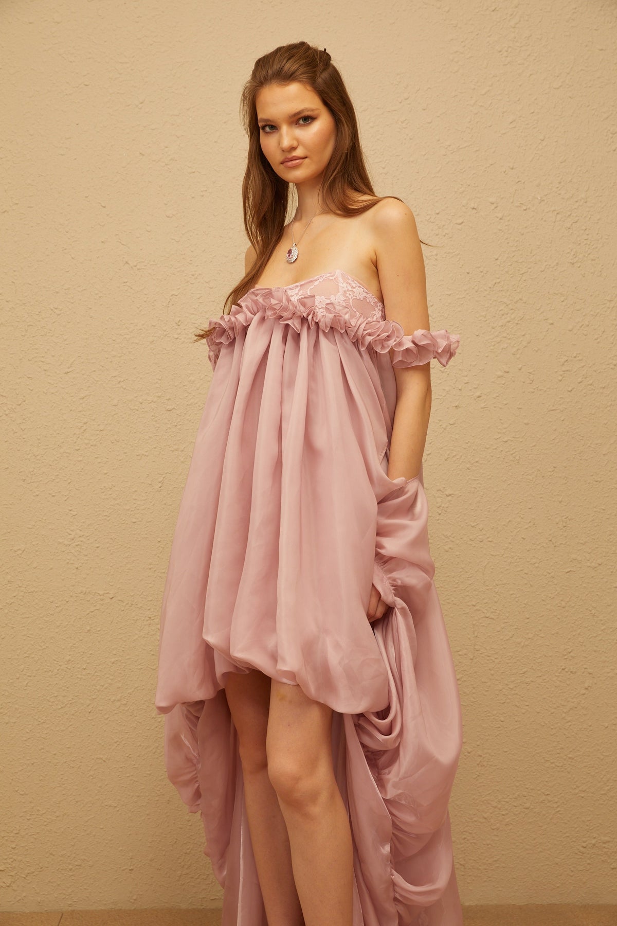 Brooklyn Parlak Balon Etek Mini Elbise Pembe