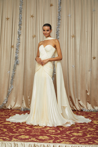Roxane Büzgü ve Drape Detaylı Maksi Elbise Sarı