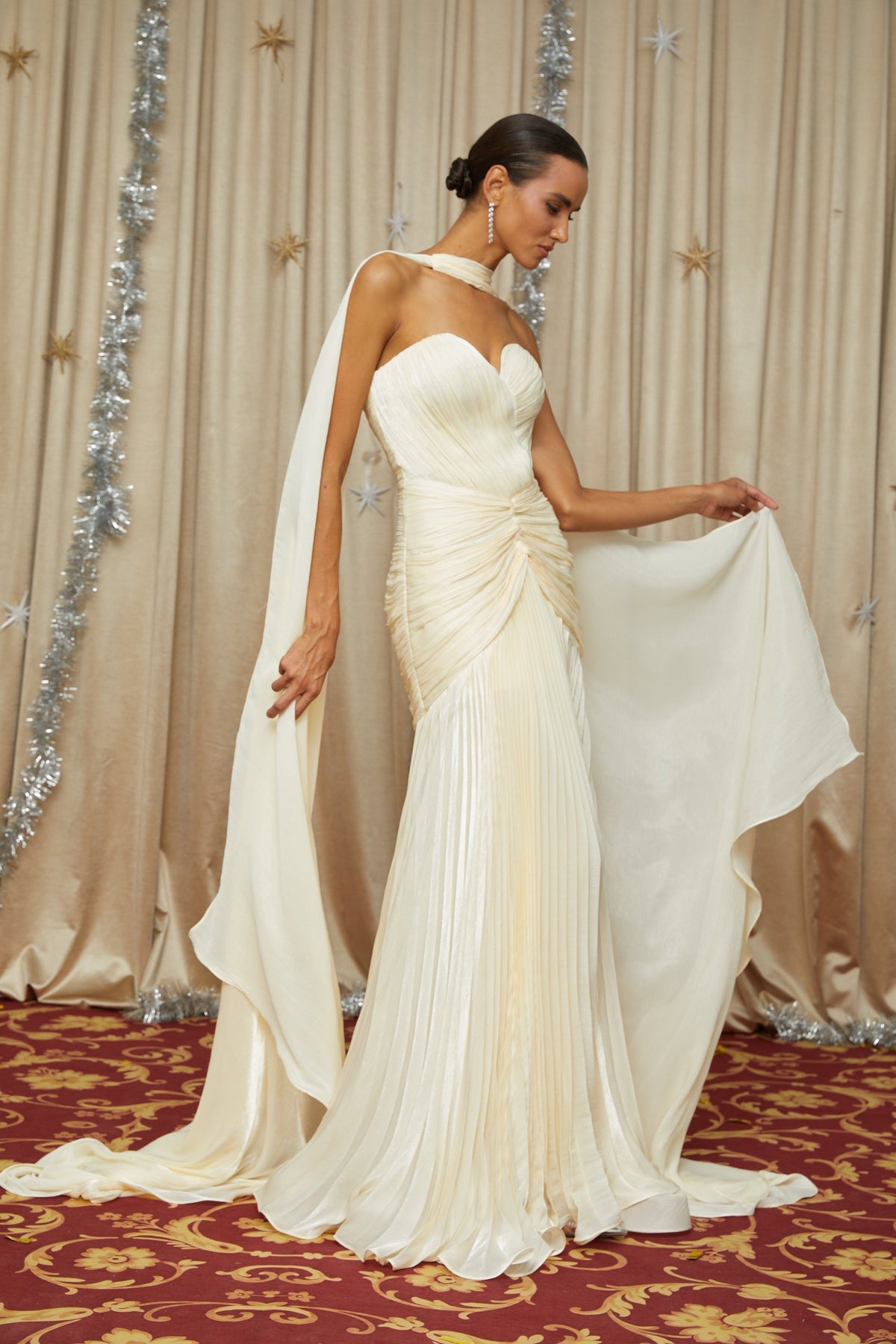 Roxane Büzgü ve Drape Detaylı Maksi Elbise Sarı