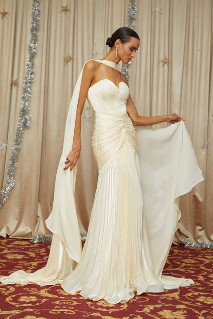 Roxane Büzgü ve Drape Detaylı Maksi Elbise Sarı