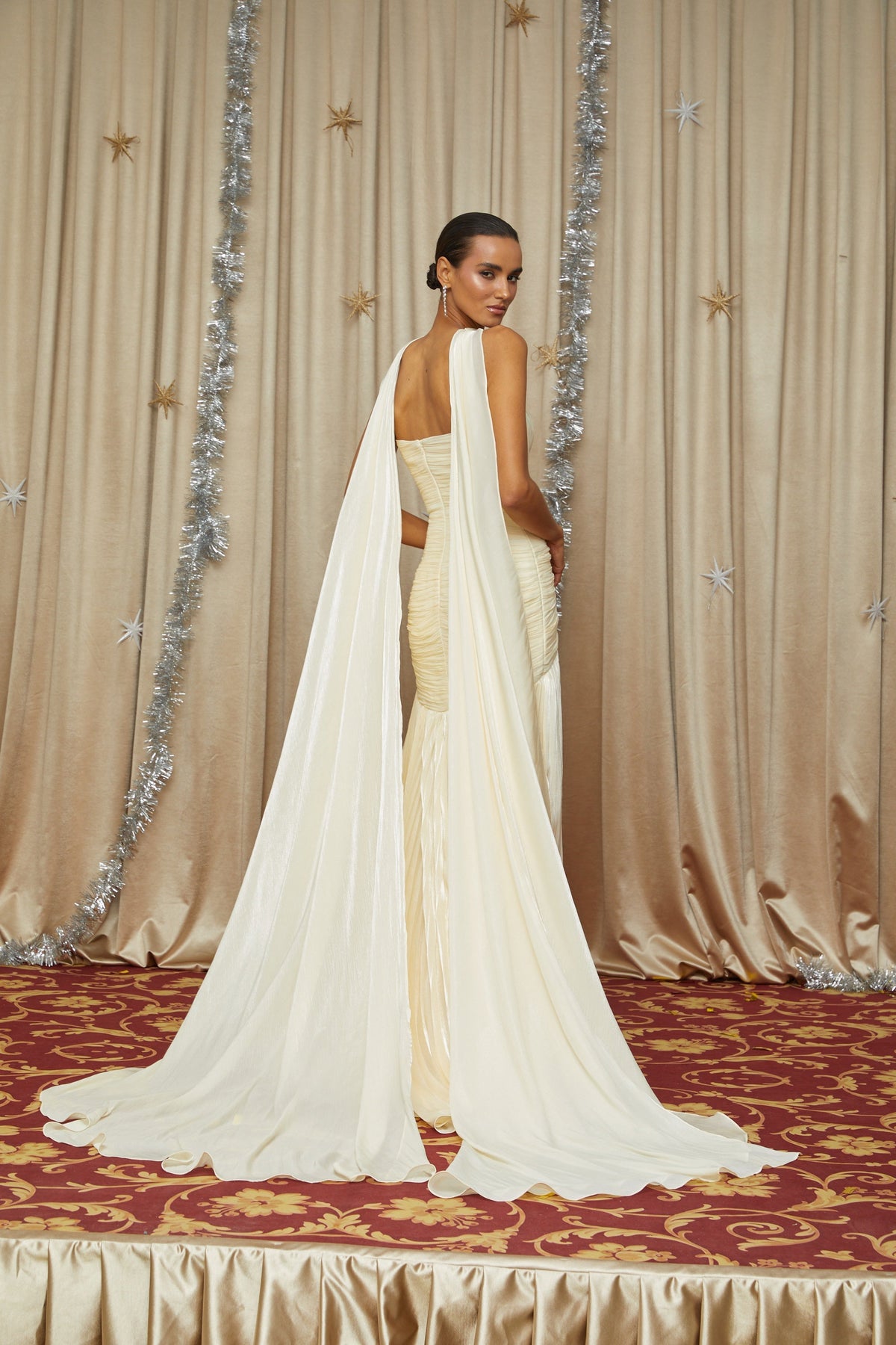 Roxane Büzgü ve Drape Detaylı Maksi Elbise Sarı