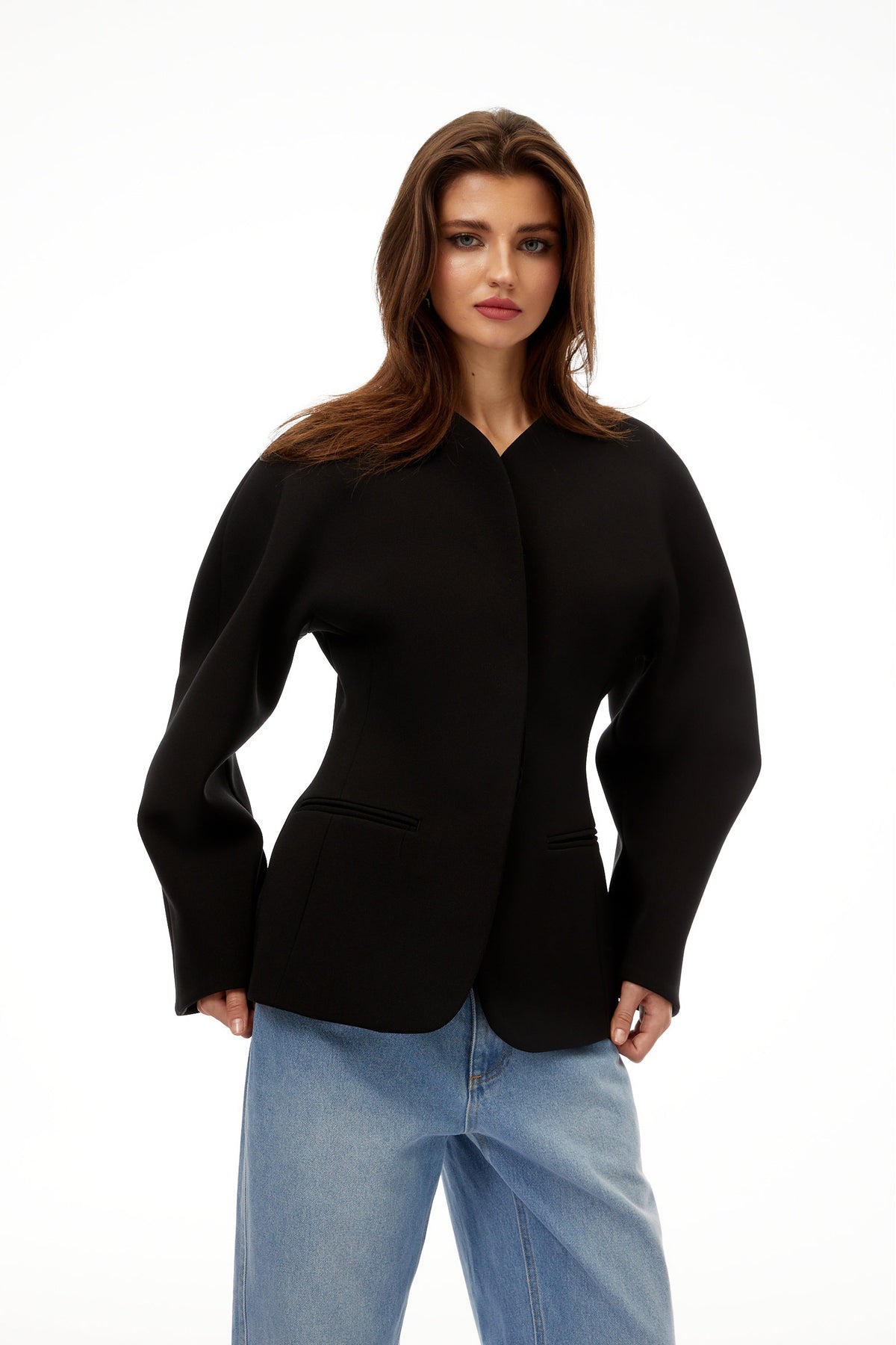 Consuelo Yakasız Peplum Detaylı Blazer Siyah