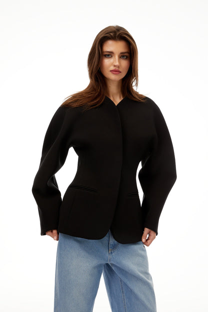 Consuelo Yakasız Peplum Detaylı Blazer Siyah