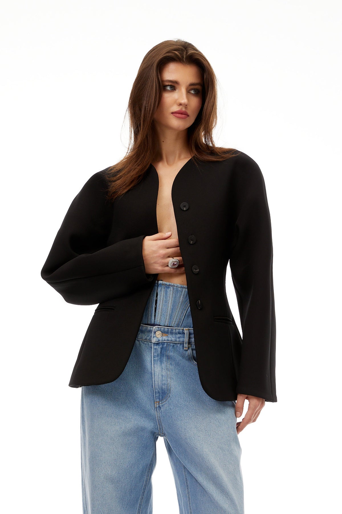Consuelo Yakasız Peplum Detaylı Blazer Siyah