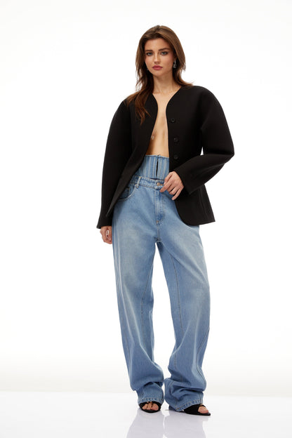 Consuelo Yakasız Peplum Detaylı Blazer Siyah