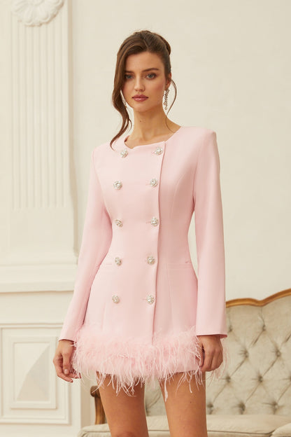 Freja Tüy Detaylı Blazer Mini Elbise Pembe