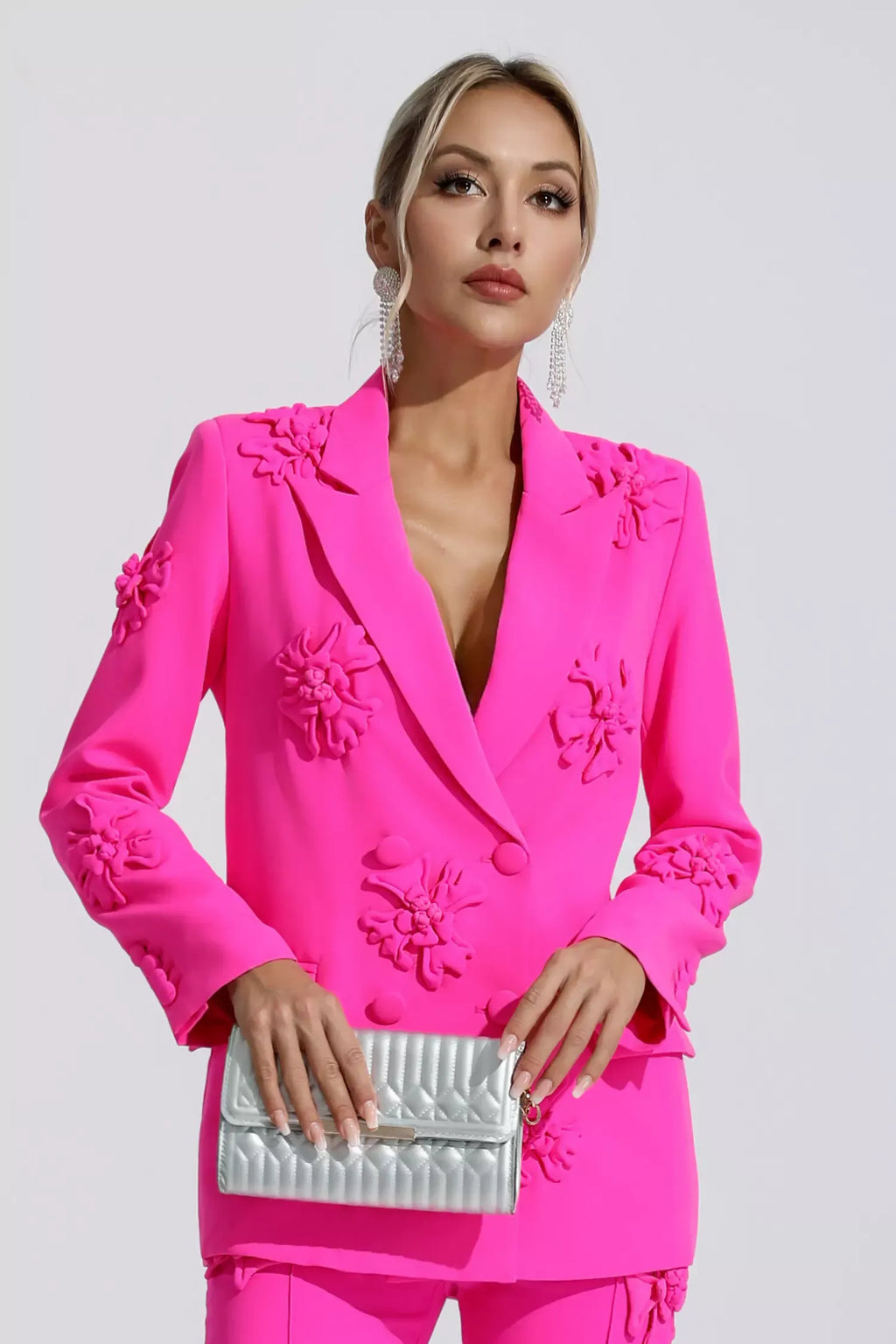 Ari Pembe Jakarlı Çiçek Blazer Takımı
