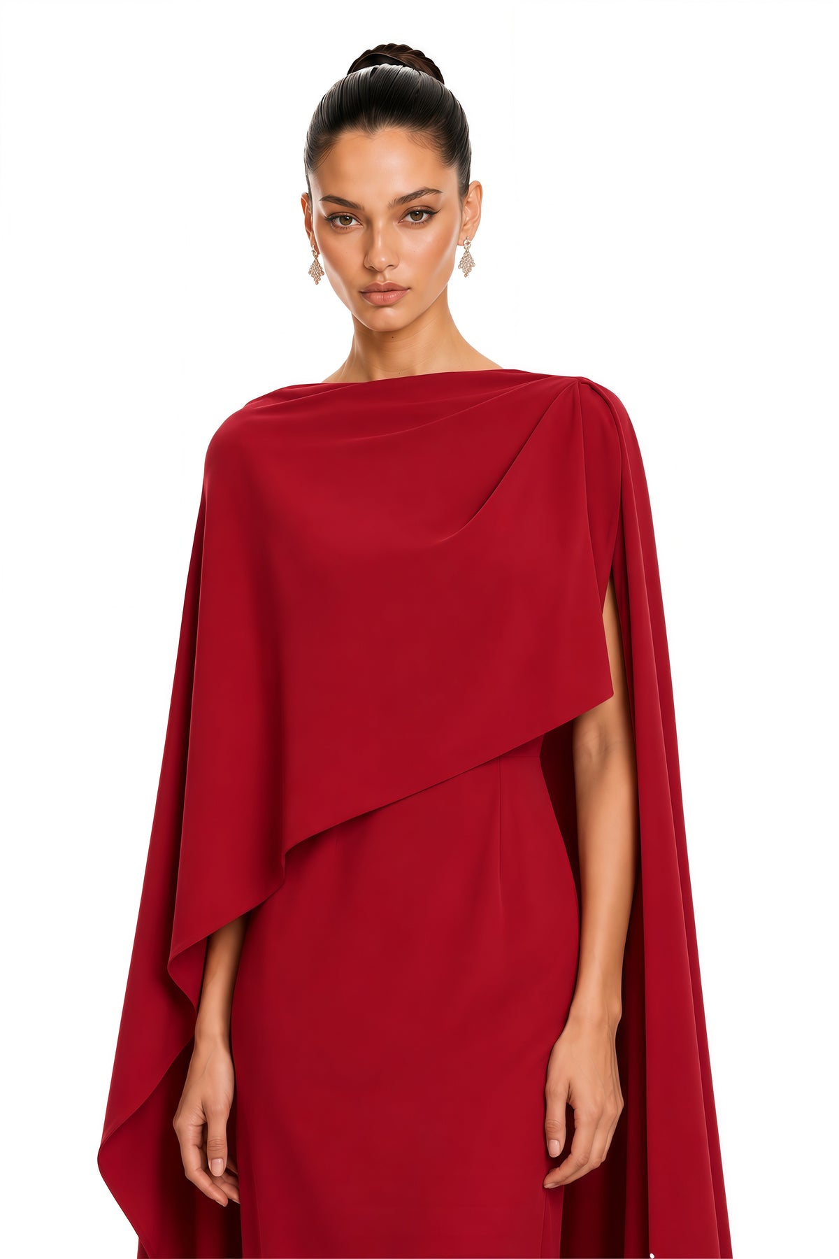Zinhle Pelerin ve Drape Detaylı Maksi Elbise Kırmızı