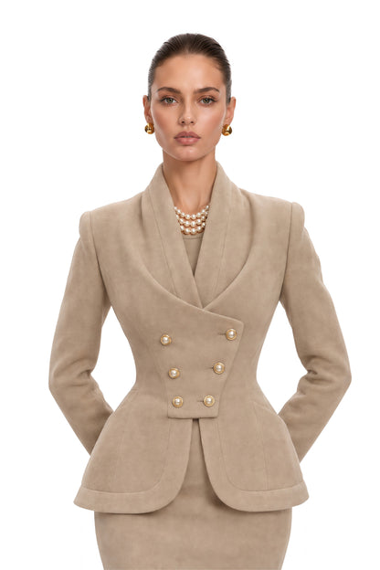 Gracie Kruvaze Ceket ve Etek İkili Takım Gri