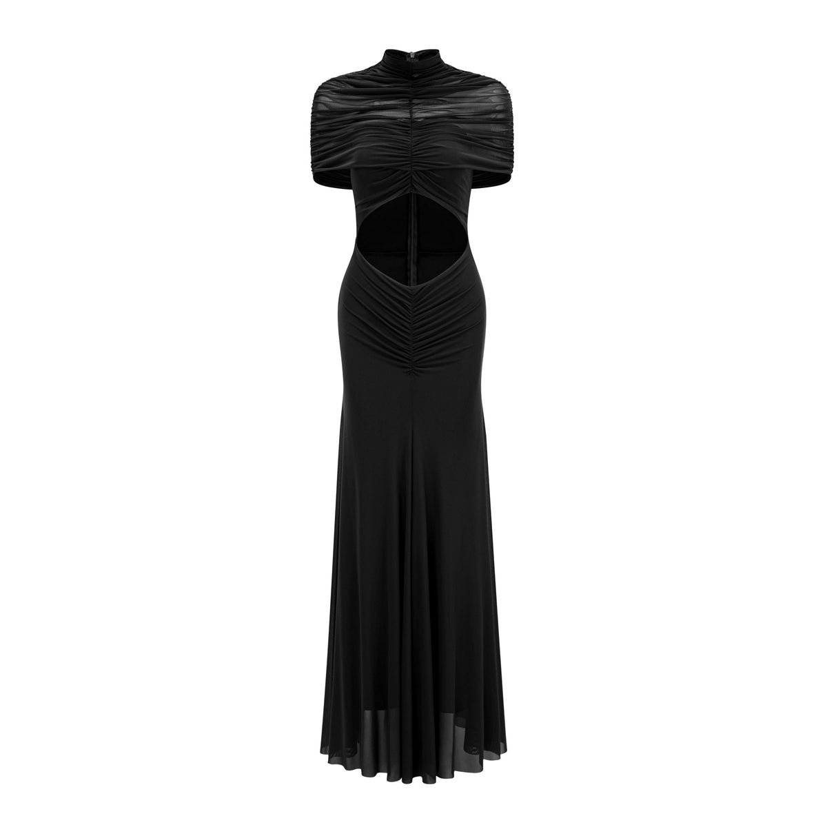 Bruna Dekolte Detaylı Büzgülü Tül Maxi Elbise