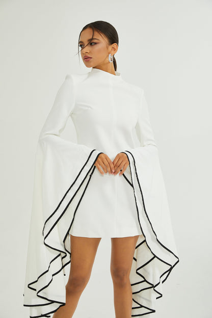 Madeleine Fırfır Kollu Mini Elbise Beyaz